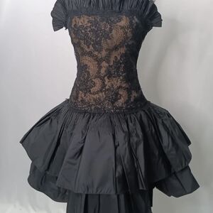 Victor Costa Black Lace Tiered Mini Dress